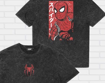 Spiderman Acid Wash T-Shirt, Japanese Manga Streetwear, Retro Web Slinger Tee