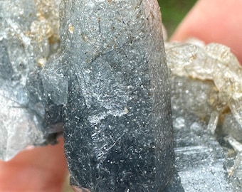 Rare Blue Quartz Cluster with Indicolite Tourmaline Brazil H202