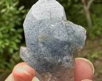 Rare Blue Quartz Cluster with Indicolite Tourmaline Brazil H205
