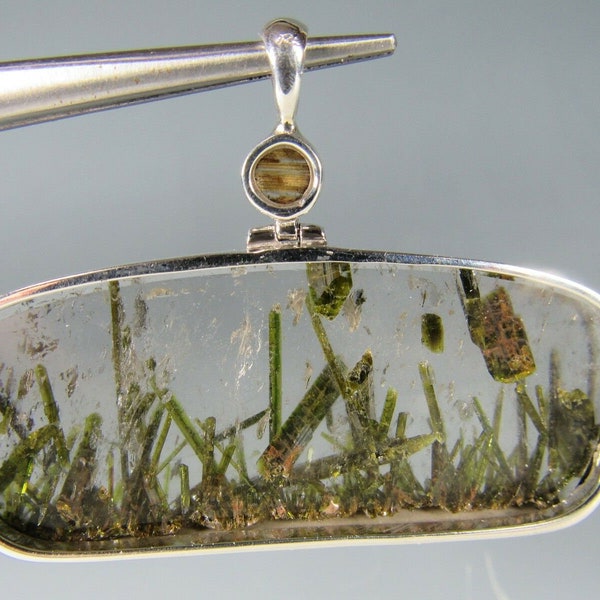 144 ct. Epidote Quartz Crystal/ Rutilated Quartz Sterling Silver Pendant LY 575