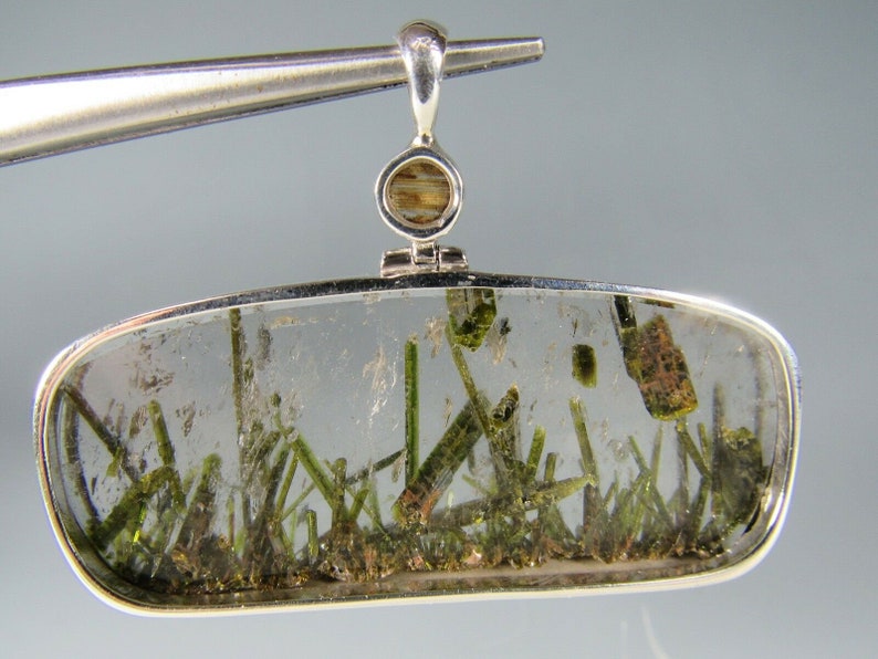 144 ct. Epidote Quartz Crystal/ Rutilated Quartz Sterling Silver Pendant LY 575 image 1