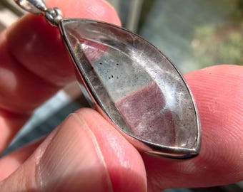 See Video! Pink Fire Quartz Cabochon With Rare Covellite and Hematite Inclusions Sterling Silver Pendant - B77