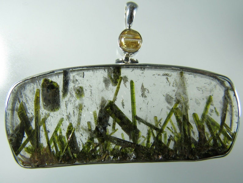 144 ct. Epidote Quartz Crystal/ Rutilated Quartz Sterling Silver Pendant LY 575 image 3