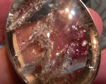 See Video of the rarest inclusion in Quartz | 87 carat Pink Fire Quartz Crystal Sterling Silver Pendant B65