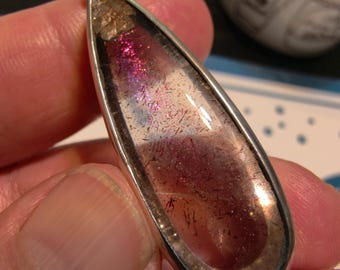 See Video of the rarest inclusion in Quartz | 68 carats Pink Fire Quartz Crystal Sterling Silver Pendant B64