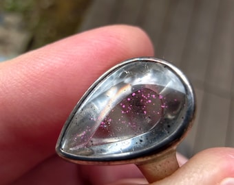 See Video! Pink Fire Quartz Cabochon With Rare Covellite Inclusions Sterling Silver Ring - B75