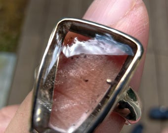 See Video! Pink Fire Quartz Cabochon With Rare Covellite Inclusions Sterling Silver Ring - B74