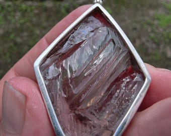 See Video of the rarest inclusion in Quartz | 102 ct. Pink Fire Quartz Crystal Sterling Silver Pendant B63
