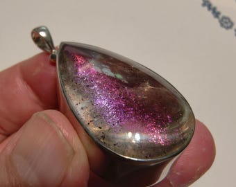 See Video of the rarest inclusion in Quartz | 141 ct. Pink Fire Quartz Crystal Sterling Silver Pendant B67