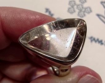 See Video! Pink Fire Quartz Cabochon With Rare Covellite Inclusions Sterling Silver Ring - B73