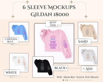Gildan 18000 6 bundle Sleeve Mockup, G18000 Crewneck Sweatshirt Layflat Mockup, Gildan 18000 Sleeve Mock, Layflat Mockup