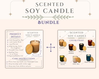 Scented Soy Candle Care Card, 11o Candle Info Sheet Mockup, Printify Soy Wax Candle Product Details, Listing Mockups For Sellers