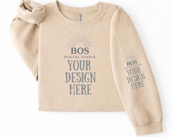 Gildan 18000 Sand Sleeve Mockup, G18000 Crewneck Sweatshirt Layflat Mockup, Gildan 18000 Sleeve Mock, Layflat Mockup, Sand G18000 Mockup