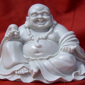 Chinese style Buddha,  White, Reconstituted Marble, Good Fortune, Wellbeing, Sumo, Zen, Handmade, Collectable, Happy Buddha Fat belly buddha