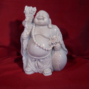 Buddha. Chinese Style. Travelling. White Marble, Good Fortune, Wellbeing, Sumo, Zen, Handmade, Collectable, Happy Buddha. Fat belly buddha.