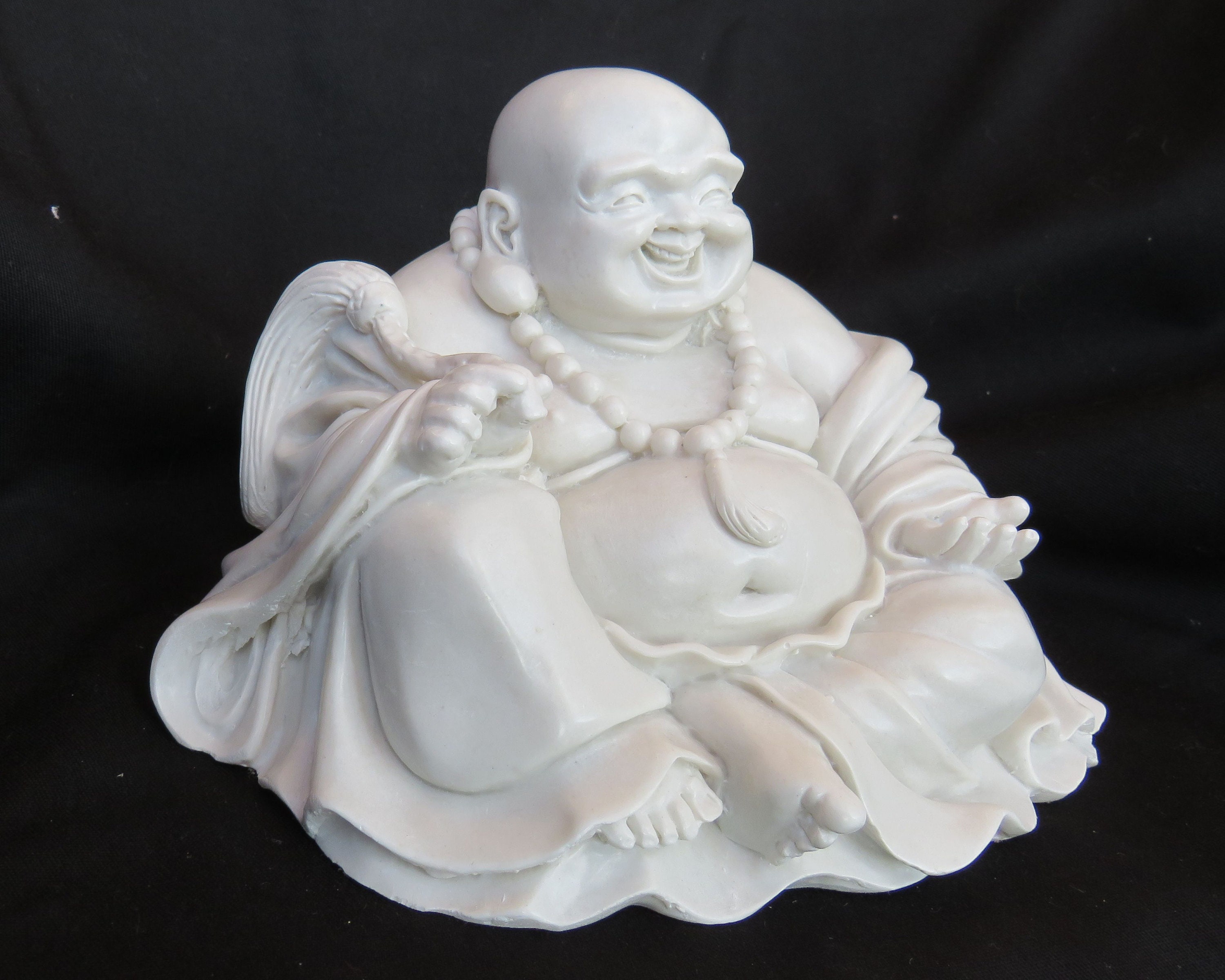 Chinese Style Buddha, White, Reconstituted Marble, Good Fortune
