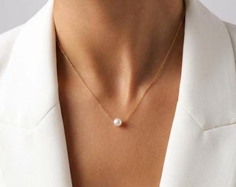 Minimal Gold Pearl Necklace – Dainty 14k Gold Chain with Single Pearl Pendant, Elegant Everyday Jewelry Gift for Her