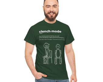 Clench Mode Funny T-Shirt, Introvert Humor Tee, Relatable Meme Shirt, Minimalist Line Art, Dark Aesthetic Graphic, Black Charcoal Navy Green