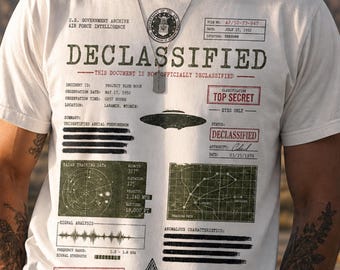 Declassified UFO Shirt,Alien Tee,Vintage UAP Graphic Tee,Disclosure Tee,UFO alien Conspiracy T Shirt, Area 51 docs Tee,SciFi Streetwear Gift