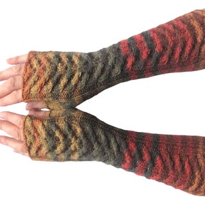 Fingerless Hand Knitted Brown Gloves for Women , Green Thermal Winter Wristwarmers Gloves , Chunky Knitted Handwarmers Armwarmers