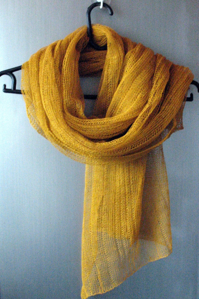 Mustard Linen Scarf Shawl Wrap Stole Yellow Khaki Light Etsy