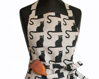 Klassische Küchenschürze für Damen und Herren - Verstellbare Kochschürze Graue Katze