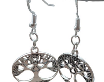 Earrings with tree 925 Stamped Silver Earring plated Hooks , handmade