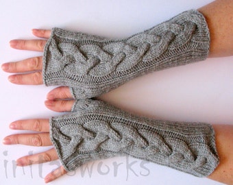 Fingerless Gloves Dove Gray 9" Mittens Arm Warmers, Acrylic