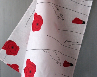 Linen Cotton Dish Towels Tea Towels Red Poppies Red Black White Tea Towels set of 4