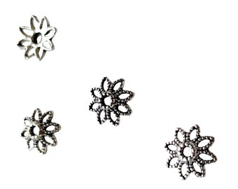 4 Sterling bead caps silver color 9mm Sterling Silver flower