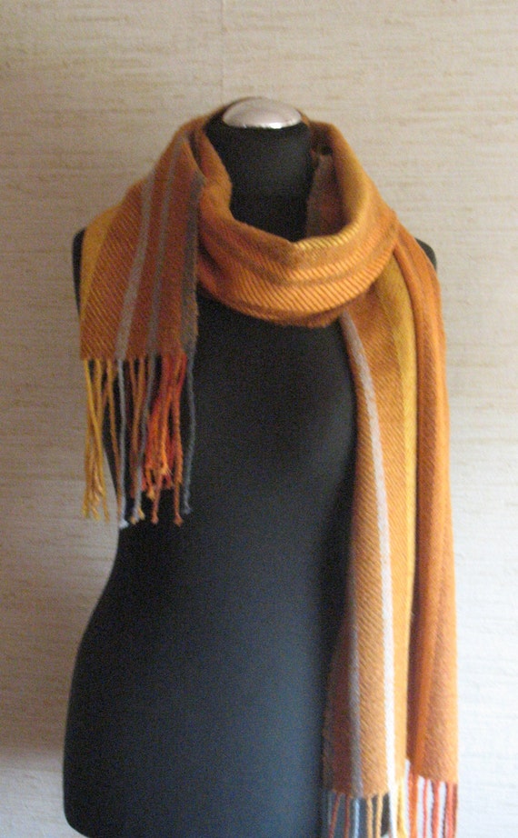 Striped Scarf Beige Brown Yellow Orange hand woven cloth | Etsy