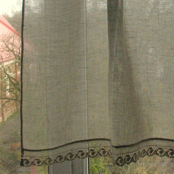 Natural Linen Curtain Vintage Lace Curtains Cafe Curtains Washed Linen Gray Kitchen Curtains Lace Panels Gardine Gardiner rideaux カーテン