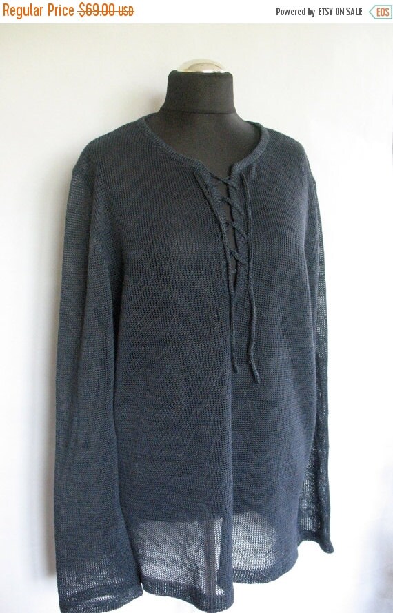 Man Dark Gray Linen Shirt Top Sweater Clothing Natural Grey | Etsy