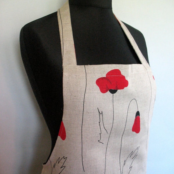 Apron for Woman Linen Kitchen Utility Apron Womens Aprons for women Christmas Apron Teachers Apron Daisies Poppies Flowers Schürze forkle