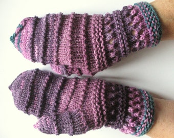 Mittens Fingerless Gloves Purple Green Blue Gray Arm Warmers Knit Soft