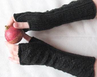 Long Fingerless Gloves Black Arm Warmers