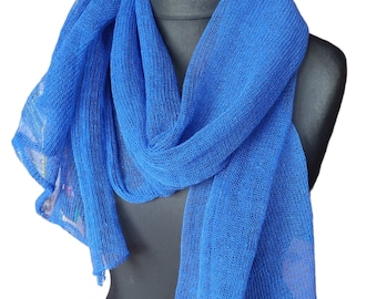 Blue Scarf Linen Shawl Scarf Women's Clothing Leinenschal schal lin skjerf écharpe en lin linne-halsduk リネンスカーフ