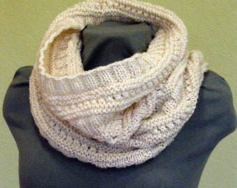 Infinity Scarf Cowl Wrap White Hand knit, Wool, Alpaca