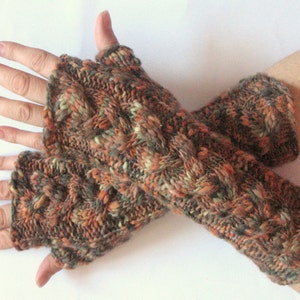 Fingerless Hand Knitted Brown Gloves for Women