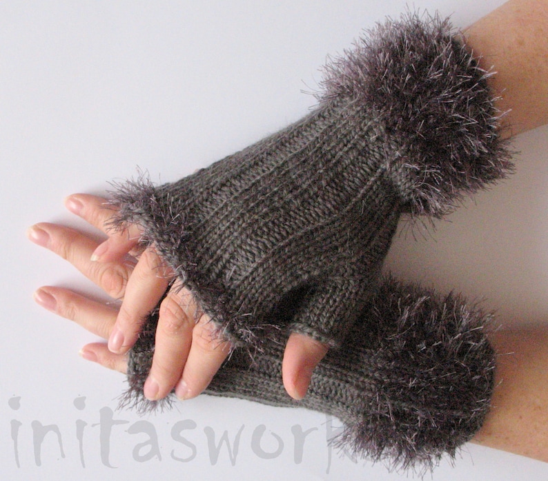 Fingerless Gloves Gray Arm Warmers Mittens 8 inch Knit Wool Etsy