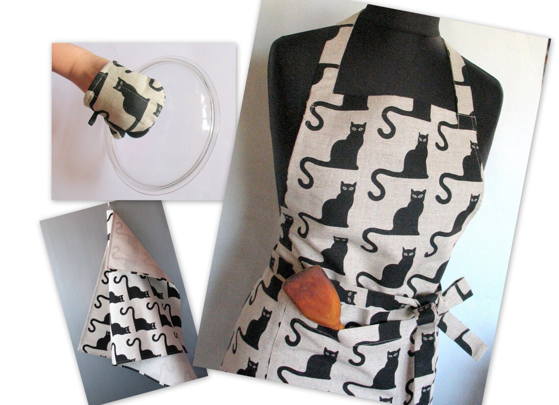 Oven Mit Black Cat Oven Mitt Set Quilted Oven Glove Gray Black Etsy