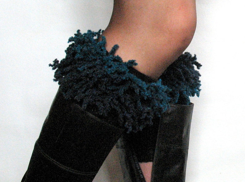 Black Boot Cuff Boot Toppers Leg Warmers Blue Boot Socks Knit Legwarmers Cable Knitted image 3