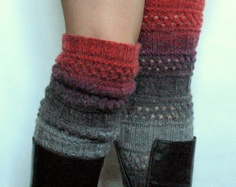 Boot Cuff Boot Toppers Leg Warmers Striped Red Gray Boot Socks Knit Legwarmers Cable Knitted