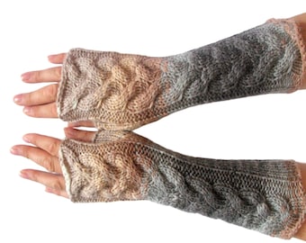 Fingerless Gloves Beige Brown Gray wrist warmers Knit