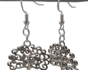 Earrings with tree 925 Stamped Silver Earring plated Hooks , handmade
