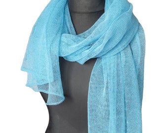 Blue Scarf Linen Shawl Scarf Women's Clothing Leinenschal schal lin skjerf écharpe en lin linne-halsduk リネンスカーフ