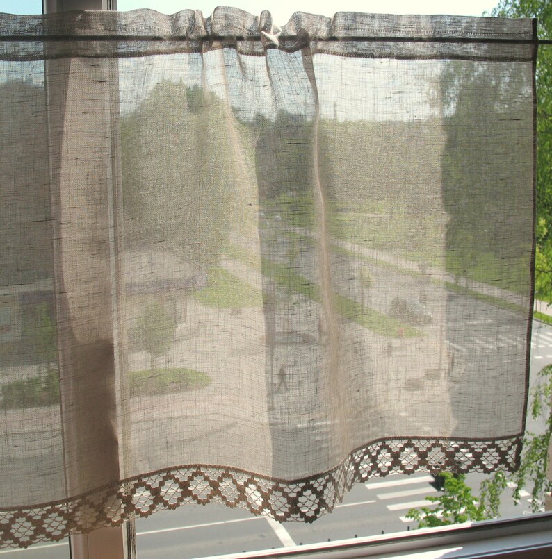 Natural Linen Curtain Vintage Lace Curtains Cafe Curtains Washed Linen Gray Kitchen Curtains Lace Panels Curtains Burlap Curtains Panels