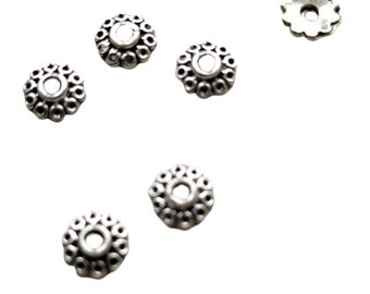 6 Sterling bead caps silver color 6mm Sterling Silver flower