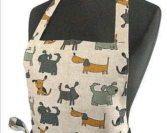 Linen Kitchen Utility Apron Valentines Day Gift Apron Gardening Aprons Teachers Apron Natural Gray Dog Schürze forkle tablier förkläde