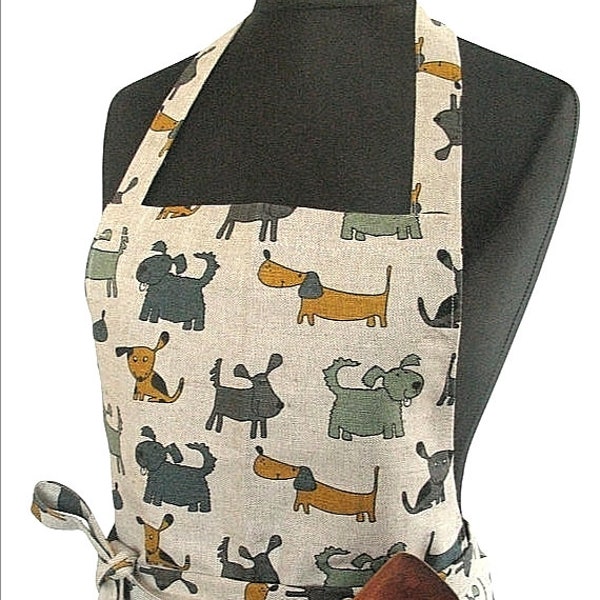 Linen Kitchen Utility Apron Valentines Day Gift Apron Gardening Aprons Teachers Apron Natural Gray Dog Schürze forkle tablier förkläde